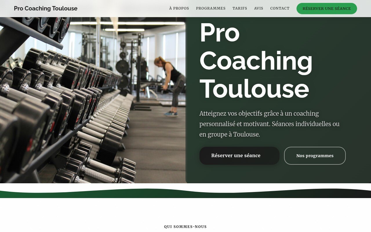 Capture d'écran du site Fit & Go Coaching, design dynamique avec grille mosaïque, accents orange et diagonales vives